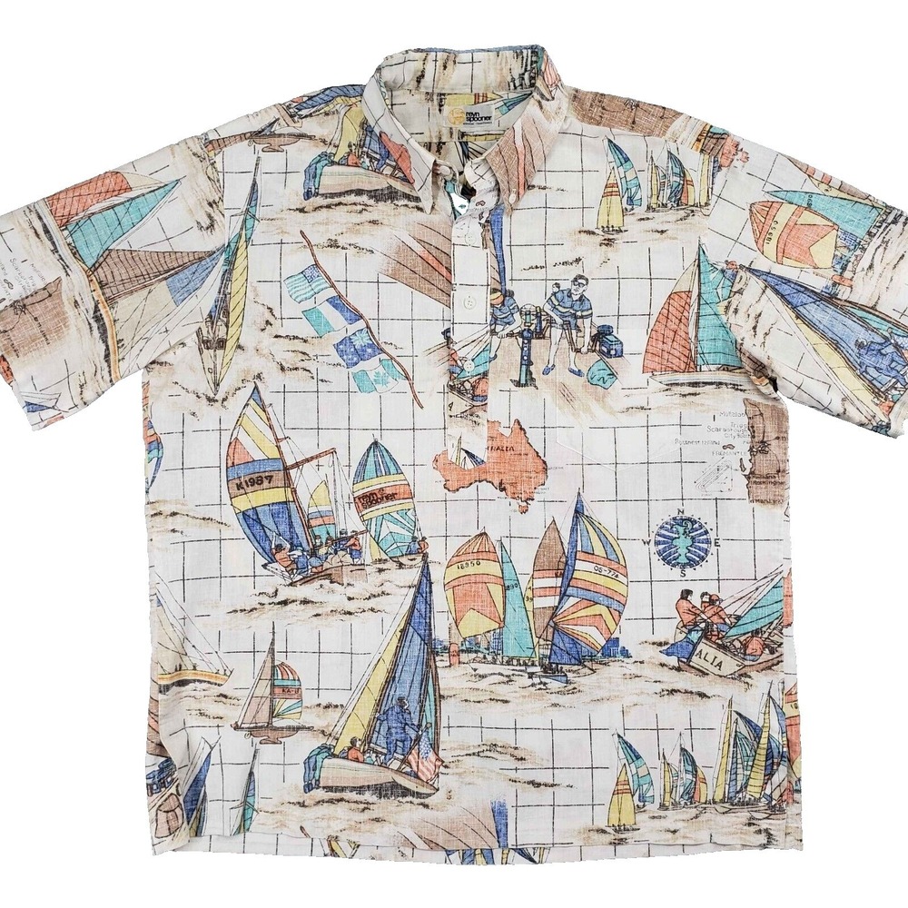Reyn Spooner Hawaiian Traditonals Men's Short Sleeve Sailboat Map Print Shirt‎